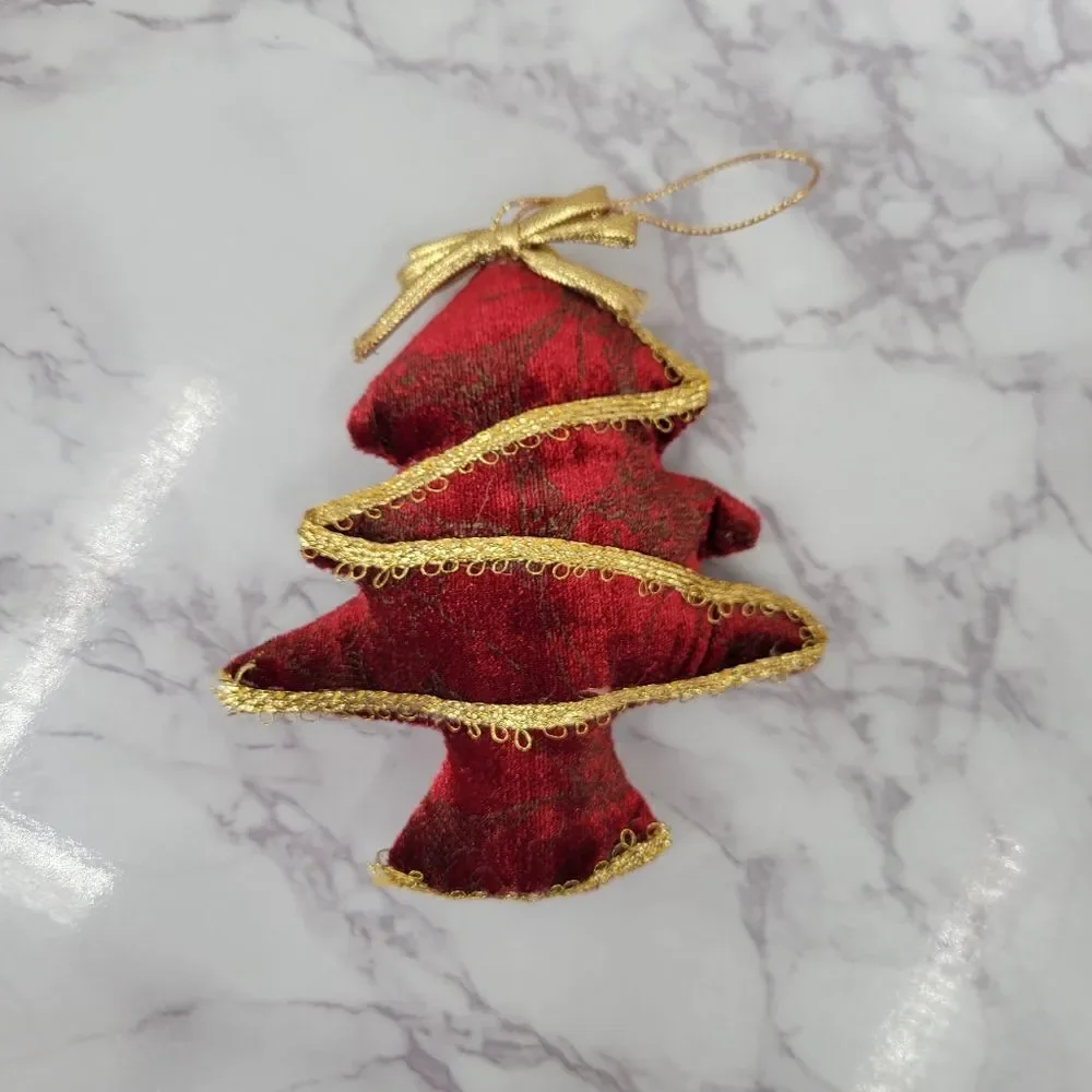 Vintage Red & Gold Velvet Christmas Ornaments Soft Non Breakable 90's